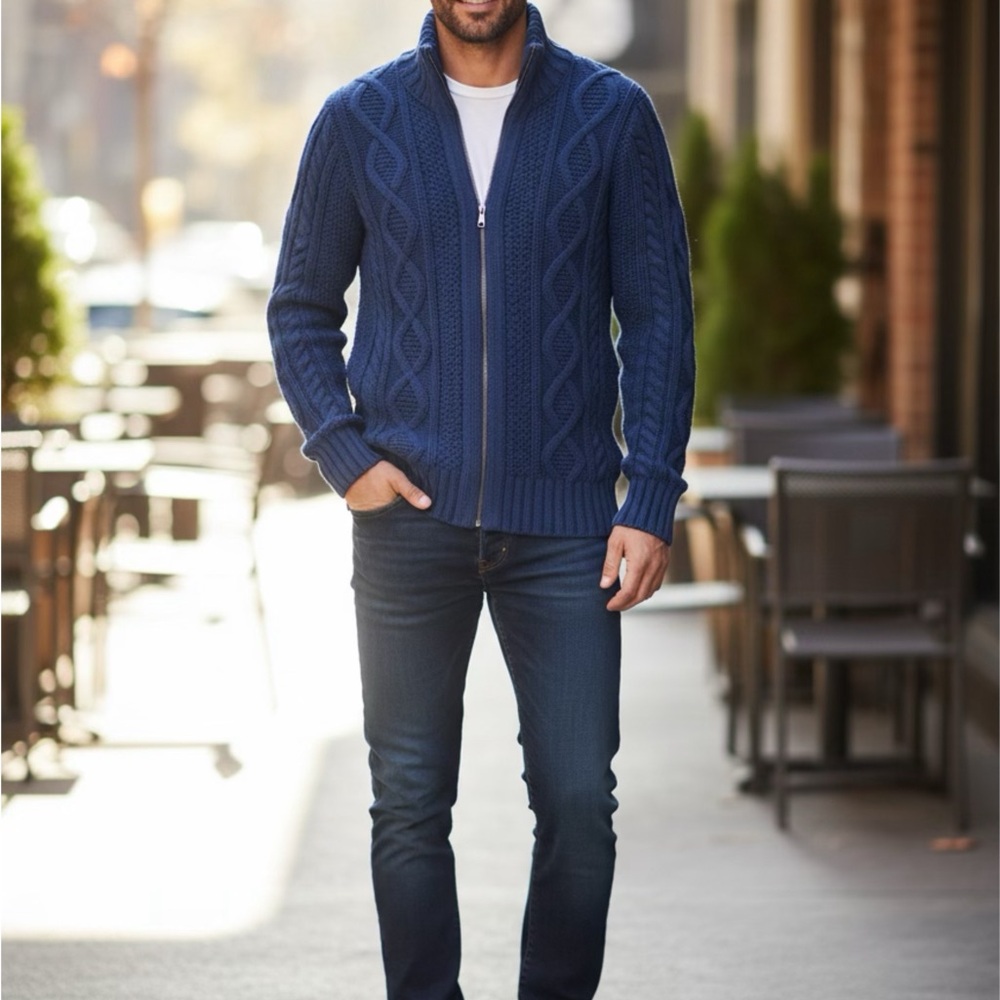 Banana Republic Men's Navy‎ Zip-Up Sweater Fisherman Size L